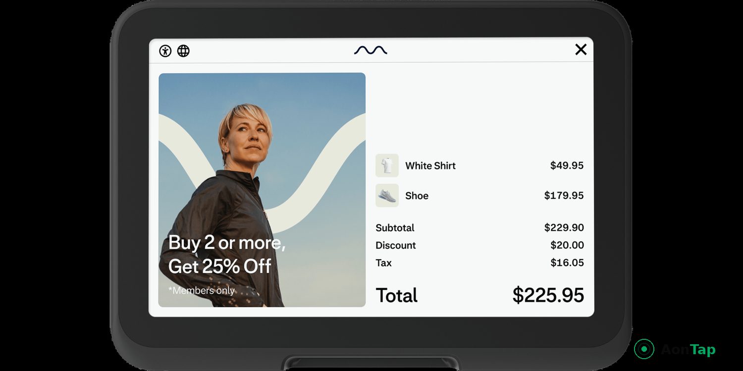 AonTap Display with a customer-facing branded screen